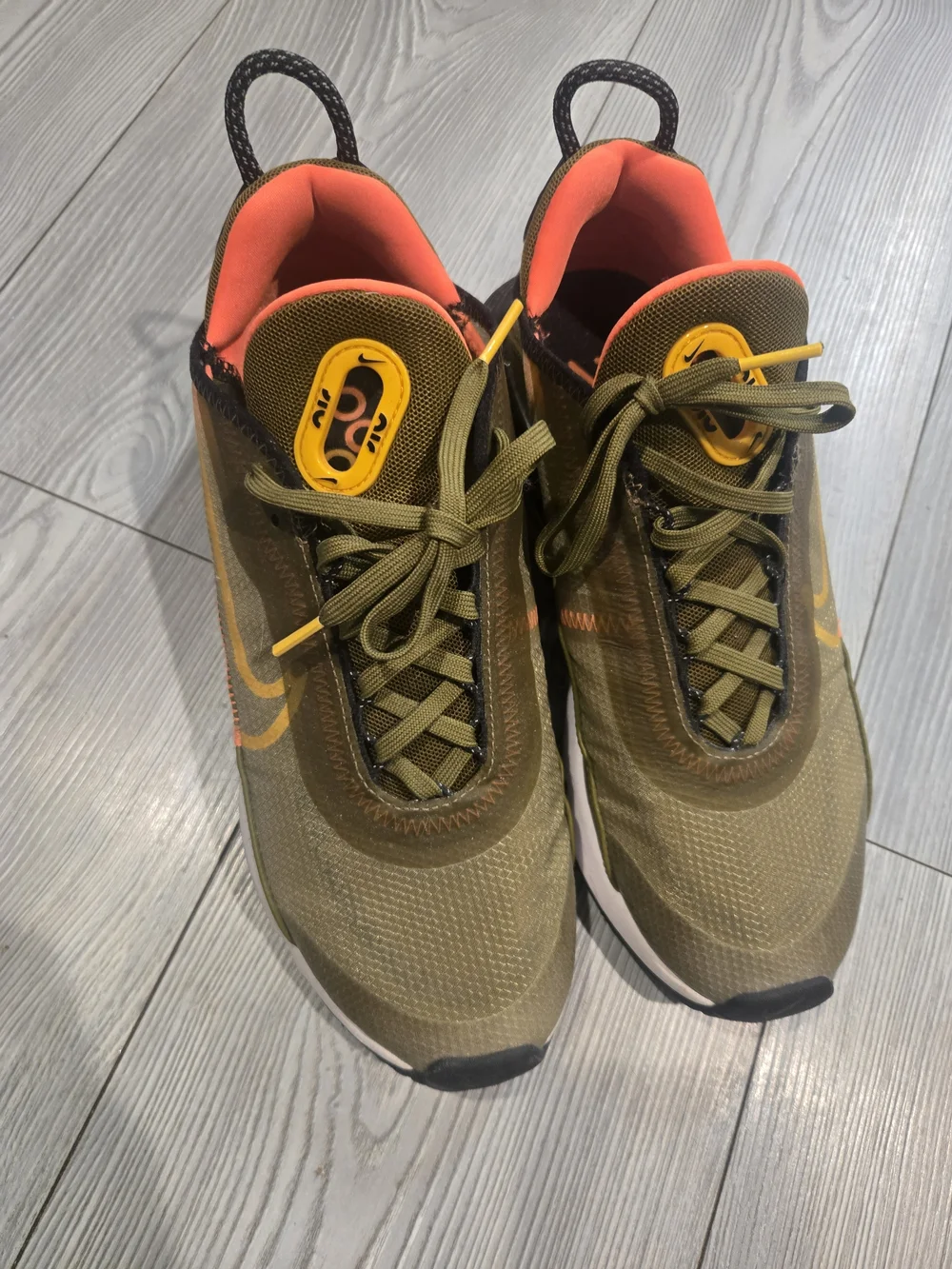Nike Womens's Olive Green & Neon Orange Air-Style Sneakers - Picture 2 of 5